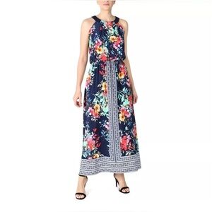 Robbie Bee Navy Floral Maxi Dress/Size 4
